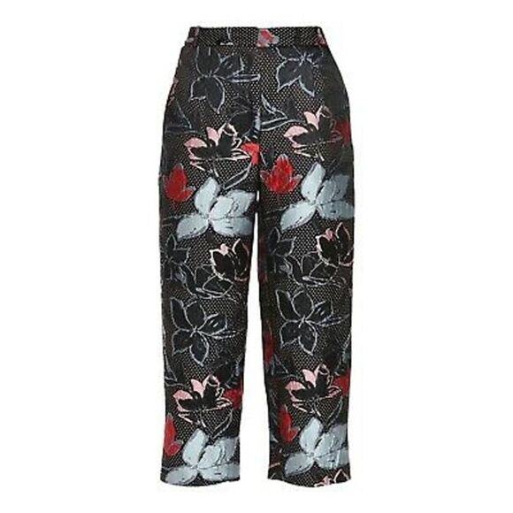 Suno Jacquard Womens Black white red Floral New Cropped Culotte Capri Trouser 8 - Picture 1 of 11